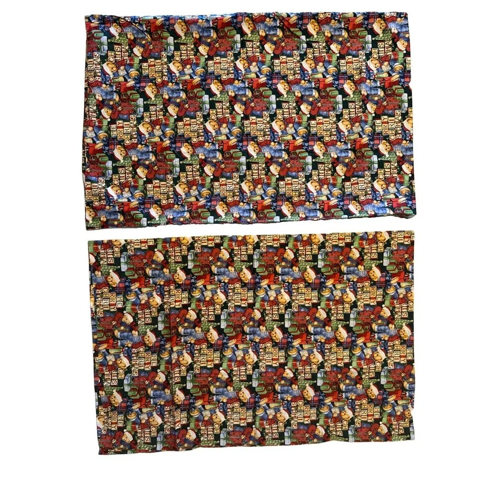 2 Christmas Themed Pillowcases, Handmade,Standard,Cotton - Teddy Bears